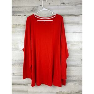 Isaac Mizrahi womens plus 5X long sleeve red top blouse cotton new